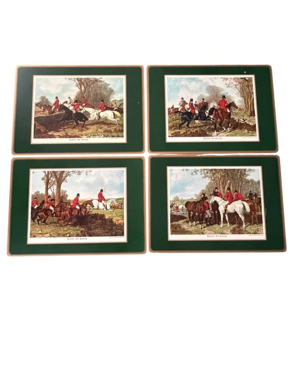Vintage Pimpernel English Fox Hunting Placemats Set of 4 Hunting Green 18x13